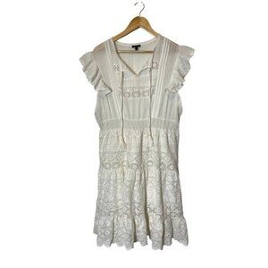 Buffalo White Boho Lace Ruffle Ruffled Sleeves Women's Dress Size XL